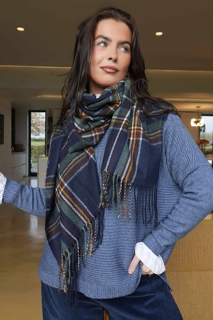 Mackenzie Plaid Blanket Scarf Navy /20=